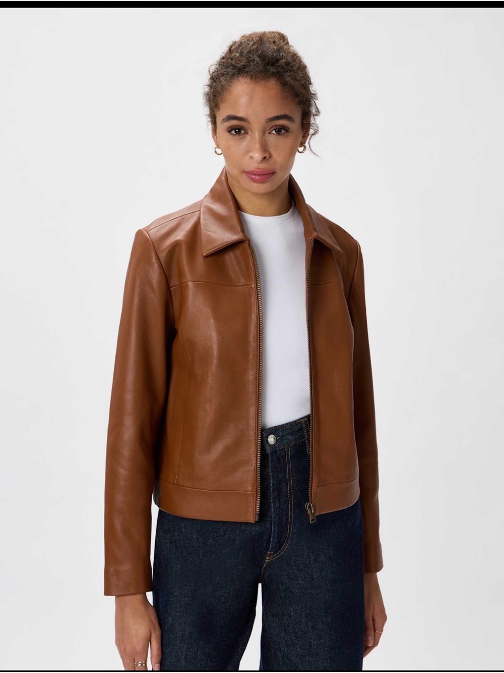 Quince 100% Leather Cropped Zip-Front Jacket - NWT - L